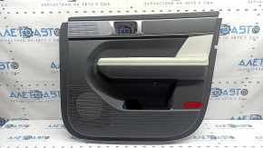 Обшивка двери карточка передняя правая Hyundai Santa Fe 24-26 серая, подлокотник и вставка светло-серый, молдинг хром, царапины