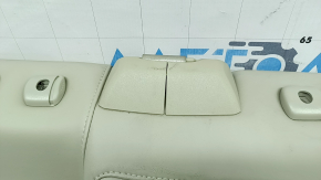 Спинка заднего ряда сидений левая Ford Fusion mk5 17-20 кожа серая, вставка кожа коричневая, перфорация, Platinum, с ремнем и подлокотником, примятости, под химчистку