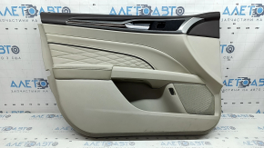 Обшивка дверей картка передня ліва Ford Fusion mk5 17-20 titanium, Platinum, шкіра сіра, з сірою вставкою під ромб, вставка під дерево, верхня накладка коричнева, з ручкою, з підсвічуванням, подряпини, під хімчистку, зламане кріплення