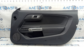 Обшивка двери карточка передняя правая Ford Mustang mk6 18-20 черная, вставка ткань черная, подлокотник кожа черная, с кнопками управления центрального замка, царапины, под химчистку