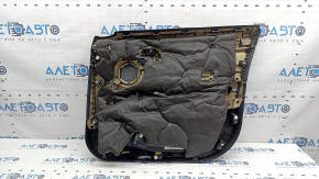 Обшивка двери карточка передняя левая BMW X1 F48 16-22 кожа Sensatec, черная, подлокотник и ручка кожа черная, молдинг алюминий с синей вставкой, с ручкой открывания хром, с подсветкой и сеткой динамика, потерта