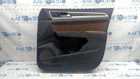 Обшивка двери карточка передняя правая VW Atlas 21-23 черная, коричневая кожа с белой строчкой, молдинг серый с вставкой под дерево, подлокотник кожа коричневая, с пищалкой, с ручкой хром, с накладками, потерт подлокотник