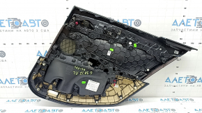 Обшивка двери карточка задняя левая BMW 5 G30 17-23 черная, подлокотник и вставка кожа темно-коричневая, молдинг под дерево корень ореха, под шторку, с ручкой и накладкой Harman Kardon, с подсветкой, царапины, вмятины