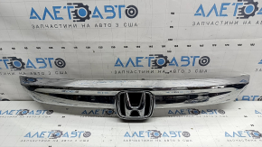 Молдинг решітки радіатора верхній центральний Honda Accord 18-22 світлий хром, з кріпленням та значком, під полірування, надламане кріплення