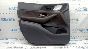 Обшивка двери карточка передняя левая в сборе Mercedes W167 GLE 350 450 20-25 темно серая, вставка и подлокотник кожа коричневая, молдинг под темное дерево, с ручкой, Burmester, царапины