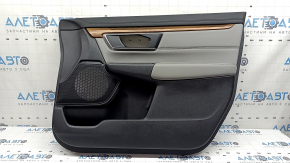 Обшивка дверей картка передня права Honda CRV 17-22 чорно-сіра, підлокітник та вставка сіра шкіра, молдинг під дерево, подряпини