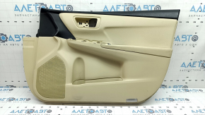 Обшивка дверей картка передня права Toyota Camry v55 15-17 usa бежева з бежевою вставкою пластик, гума підлокітник, під хімчистку, подряпини, тріщина в кріпленні