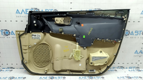 Обшивка двери карточка передняя левая Toyota Camry v55 15-17 usa бежевая с бежевой вставкой пластик, подлокотник резина, под химчистку, царапины