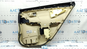 Обшивка дверей картка задня ліва Toyota Camry v55 15-17 usa бежева з бежевою вставкою пластик, підлокітник гума, з керуванням склопідйомника, подряпини, під хімчистку, побілий пластик