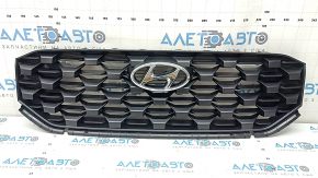 Решітка радіатора grill у зборі Hyundai Santa FE 21-23 зі значком, чорна, тріщини, подряпини