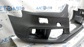 Бампер передний голый Audi A4 B8 13-16 рест, S-Line, серебро, под омыватели фар, без заглушек, царапины, прижат, треснут, надломаны крепления, сломано крепление