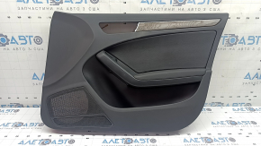Обшивка дверей картка передня права Audi A4 B8 13-16 рест, чорна, із чорною вставкою шкіра, підлокітник чорна шкіра, молдинг під темне дерево структура, подряпини, зламані кріплення