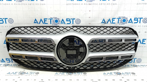 Решетка радиатора в сборе grill Mercedes X167 GLS 450 580 20-23 с серой накладкой, с хром вставками, под камеру, тычки
