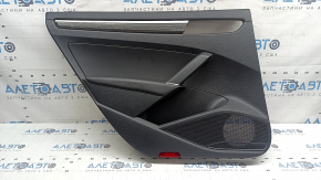 Обшивка дверей картка задня ліва VW Passat b8 16-19 USA чорна, з темно-сірою накладкою під дерево, вставка чорна шкіра, підлокітник шкіра чорна, подряпини, потерта шкіра
