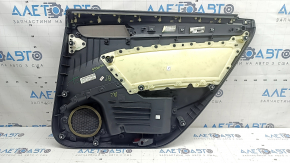 Обшивка дверей картка задня ліва VW Passat b8 16-19 USA чорна, з темно-сірою накладкою під дерево, вставка чорна шкіра, підлокітник шкіра чорна, подряпини, потерта шкіра