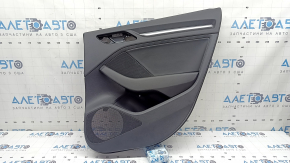 Обшивка двери карточка задняя правая Audi A3 8V 15-20 4d, 5d, черная, кожа, подлокотник кожа черная, с пищалкой, серый молдинг,  царапины