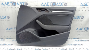 Обшивка дверей картка передня права Audi A3 8V 15-20 4d, 5d, чорна, шкіра, підлокітник шкіра чорна, сірий молдинг, подряпини
