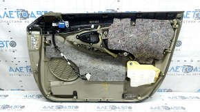 Обшивка двери карточка передняя левая Toyota Camry v40 07-11 бежевая с коричневым, вставка пластик, без управления, подлокотник кожа бежевая, под химчистку, потрескана кожа