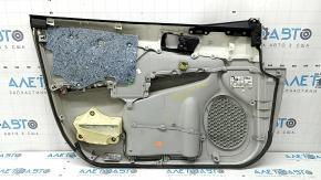 Обшивка двери карточка передняя правая Toyota Camry v50 12-14 usa серая с серой вставкой кожа, подлокотник серый кожа, побелел пластик, потерта, вмятины