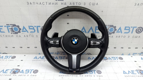 Руль в сборе BMW X3 F25 13-17 кожа черная, без подогрева, M Sport, с airbag, с кнопками, с лепестками, потертый, царапины