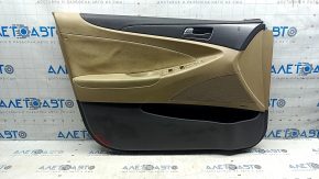 Обшивка двери карточка передняя левая Hyundai Sonata 11-14 кожа бежевая, царапины