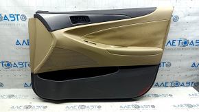 Обшивка двери карточка передняя правая Hyundai Sonata 11-15 кожа бежевая, царапины