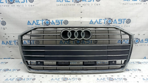 Грати радіатора в зборі Audi A6 C8 19-23 під парктроніки без радара, чорний мат з хромом, без камери, з емблемами та накладками, отвори незаводські