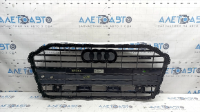 Грати радіатора в зборі Audi A6 C8 19-23 під парктроніки без радара, чорний мат з хромом, без камери, з емблемами та накладками, отвори незаводські