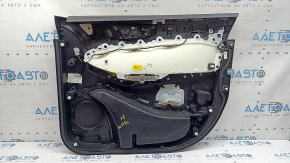 Обшивка двери карточка передняя левая Ford Edge 19-24 черная, SEL, вставка кожа черная, подлокотник кожа черная, с ручкой, царапины