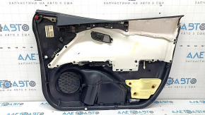 Обшивка двери карточка передняя левая Toyota Prius 50 Prime 17-22 черная, вставка кожа черная, подлокотник кожа черная, с накладкой и управлением стеклоподъемника, потерта