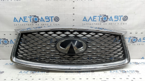Решетка радиатора grill в сборе Infiniti QX50 19-25 под камеру, хром, эмблема под полировку, царапины на хроме, надломано крепление