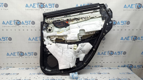 Обшивка двери карточка задняя левая Infiniti QX50 19-22 черная с черной вставкой кожа, подлокотник черная кожа, со шторкой, BOSE, молдинг серебро, с кнопкой, тычки, царапины