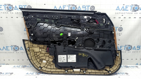 Обшивка двери карточка передняя правая BMW 5 G30 17-23 кожа коричневая, подлокотник и вставка кожа коричневая, молдинг под дерево глянец, с подсветкой, с ручкой и кнопкой, царапины