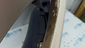 Обшивка двери карточка передняя левая BMW X3 G01 18-21 черная, вставка и подлокотник кожа бежевая OYSTER, молдинг под дерево темный дуб Perlglanz Chrom, с ручкой,  под память, растрескалась ручка, царапины, воздух под лаком