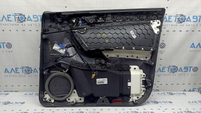 Обшивка двери карточка передняя левая VW Tiguan 22-24 черная, подлокотник кожа черная белая строчка, вставка кожа черная с белой строчкой, серый молдинг, с пищалкой, с ручкой и кнопкой, царапины