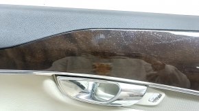 Обшивка двери карточка задняя левая Volvo XC90 16-20 серая, вставка кожа серая, подлокотник кожа серая, с ручкой, вставка под дерево с хром молдингом, царапины на вставке, под химчистку, тычка
