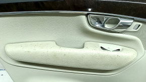Обшивка двери карточка задняя левая Volvo XC90 16-20 серая, вставка кожа серая, подлокотник кожа серая, с ручкой, вставка под дерево с хром молдингом, царапины на вставке, под химчистку, тычка
