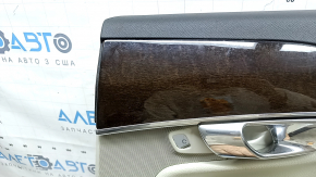 Обшивка двери карточка задняя правая Volvo XC90 16-20 серая, вставка кожа серая, подлокотник кожа серая, с ручкой, вставка под дерево с хром молдингом, царапины на вставке, под химчистку