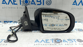 Зеркало боковое правое в сборе Jeep Compass 17-22 5+4 пинов, BSM, поворотник, подогрев, с хром молдингом, черное,  скол на хроме, царапина