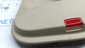 Обшивка двери карточка задняя правая Mercedes C-class W205 17-21 кожа бежевая, без шторки, вставка под дерево, подлокотник кожа бежевая, верх черный, с ручкой и накладками, царапины, тычки