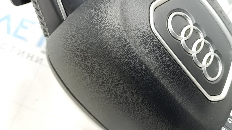 Руль в сборе Audi Q5 80A 18-20 кожа черная с серой строчкой, скошенный, S-Line, с кнопками и Airbag, царапины