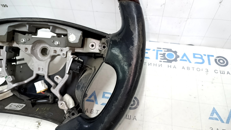 Руль голый Lexus LS460 LS600h 07-12 черная кожа, красное дерево, с подогревом, под перешив, царапины, затертый