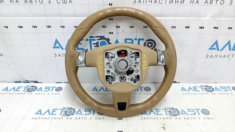 Руль голый Porsche Cayenne 958 11-16 кожа бежевый, с кнопками и лепестками, царапины, тычки, скол, под химчистку
