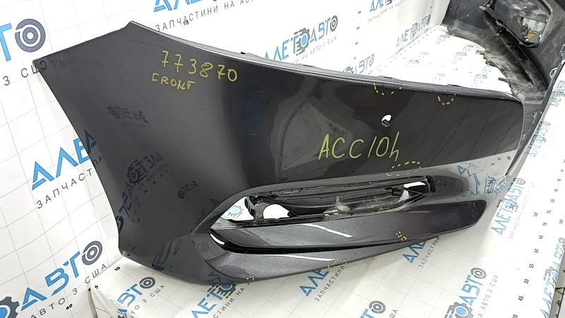 Бампер передний голый Honda Accord 18-20 под парктроники, графит, примят, вмятины, царапины, трещина в креплении, песок
