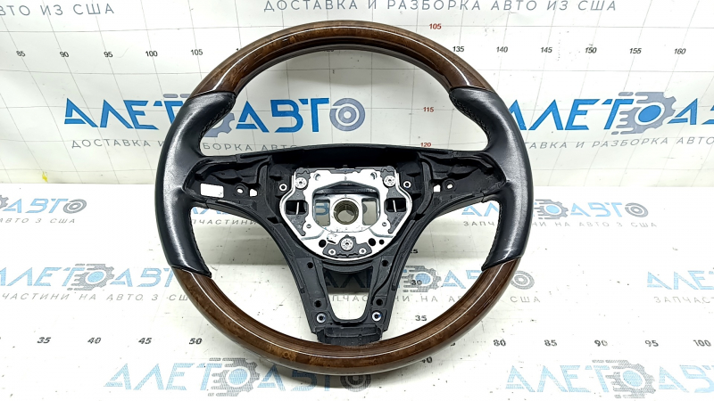 Руль голый Mercedes W213 E 300/400/43 17-18 под лепестки, без подогрева, кожа черная, под дерево, с креплением