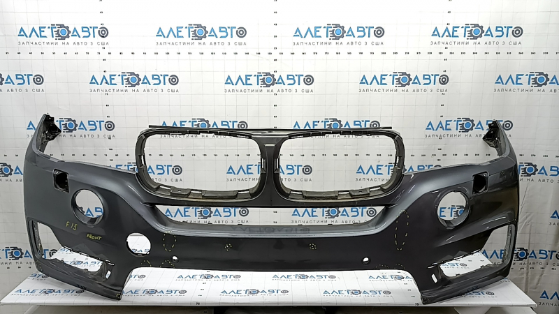 Бампер передний голый BMW X5 F15 14-18 под 2 парктроника, омыватели фар, графит, вмятины, царапины, незаводские отверстия