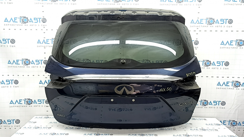 Дверь багажника голая со стеклом Infiniti QX50 19-25 синий BW5, с молдингом, вмятина