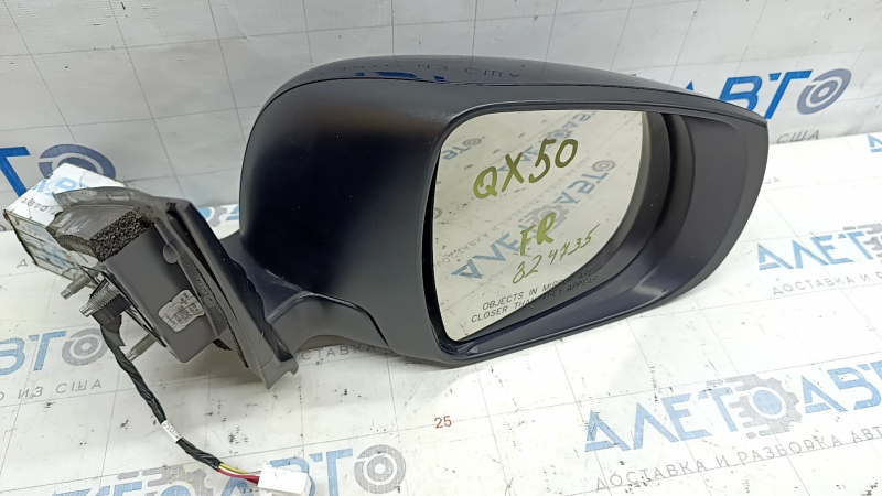 Зеркало боковое правое в сборе Infiniti QX50 19-22 5 пинов, поворотник, синий BW5