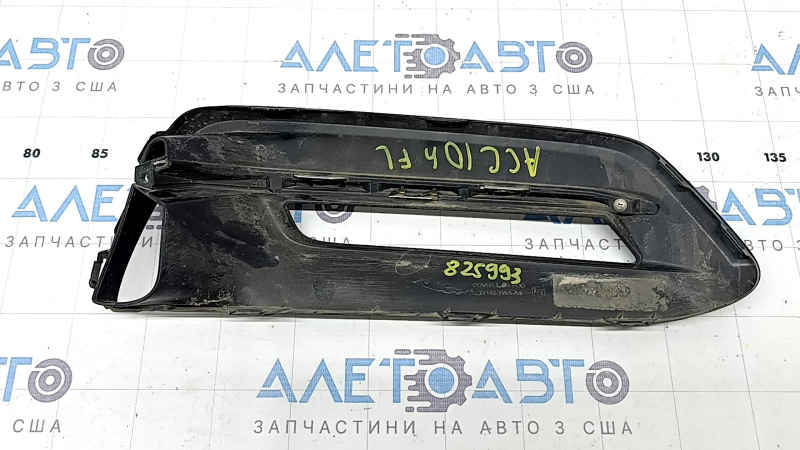Решетка бампера левая Honda Accord 18-20 hybrid, под птф, черный глянец, хром, песок, царапины, трещина в креплении