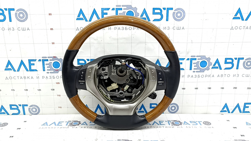 Руль в сборе Lexus ES300h ES350 13-16 дорест, кожа черная светлое дерево, с подогревом, с кнопками и круизом, потерт, царапины
